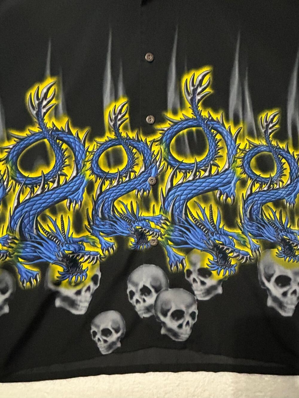 Vintage Y2K Pineapple Connection Mystic Origins Dragon Skull Button Up XL Retro